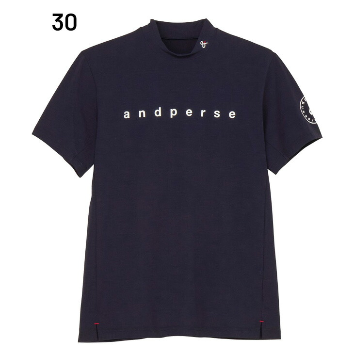 and per se モックネック シャツ ネイビー Mサイズ アンパスィ☆半袖