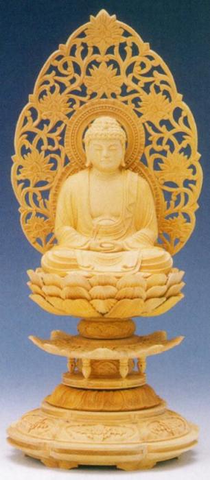 楽天市場】仏像 木彫り 本尊 上等品蓮華 丸台座 座像 唐草光背 柘植材