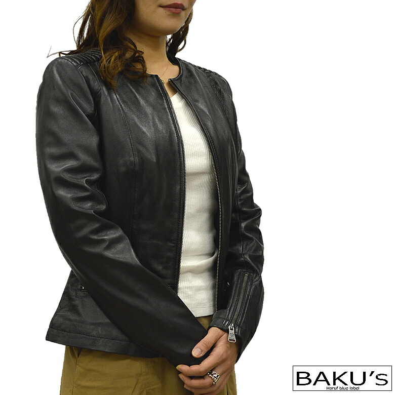 楽天市場】レザージャケット レディース ノーカラー シングル 本革 革