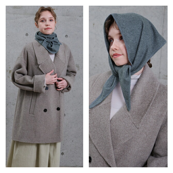 UTO カシミヤ100% トライアングルスカーフ［ライトグレー／未使用