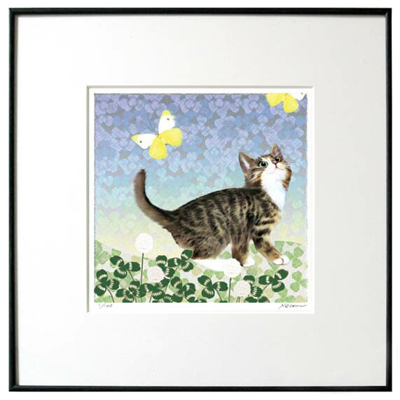楽天市場】猫夢アート版画花と猫シリーズ 「クローバー猫」キジトラ