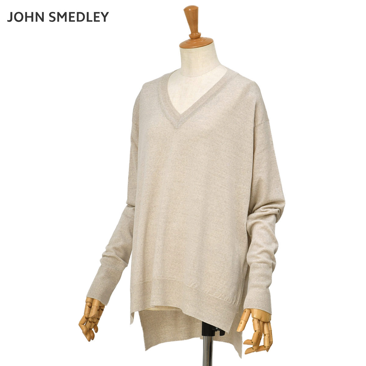JOHN SMEDLEY ウール Vネック 24G ニットカーディガン 灰色 S JOHN