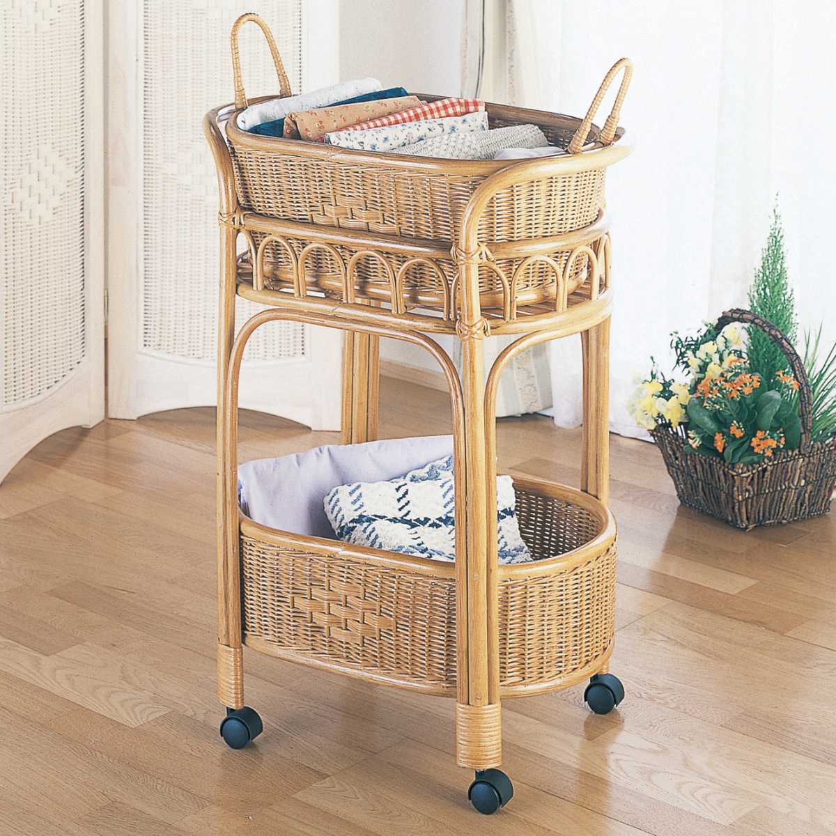 楽天市場】洗濯かご ランドリーラック 2段 ラタン バスケット