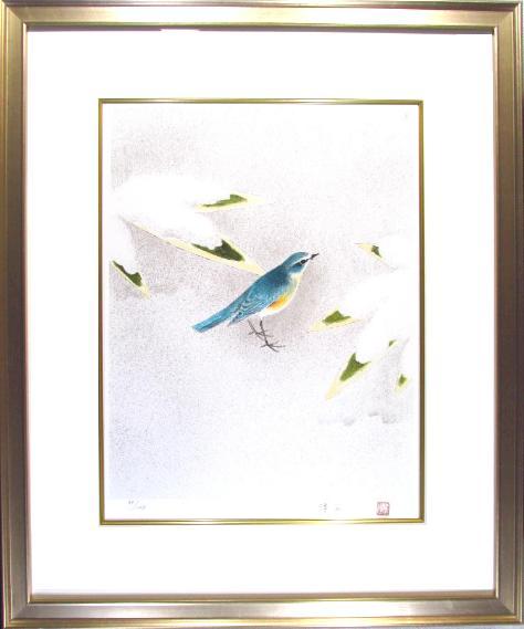 楽天市場】上村淳之 瑠璃鶲(冬) リトグラフ : ギャラリーダッドアート