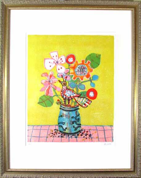 楽天市場】ポール アイズピリ 黄色い背景の青い花瓶の花束 リトグラフ