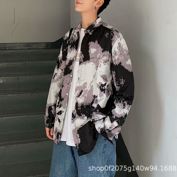 楽天市場】柄シャツ タイダイ柄 灰紫 モノトーン調 長袖 シャツ ダンス