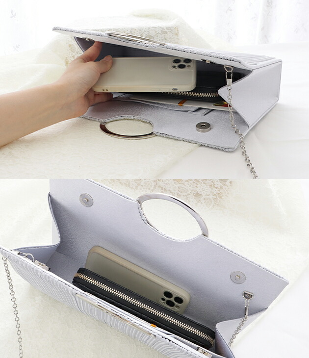 楽天市場】ビジューハンドル サテン プリーツ スクエア パーティー