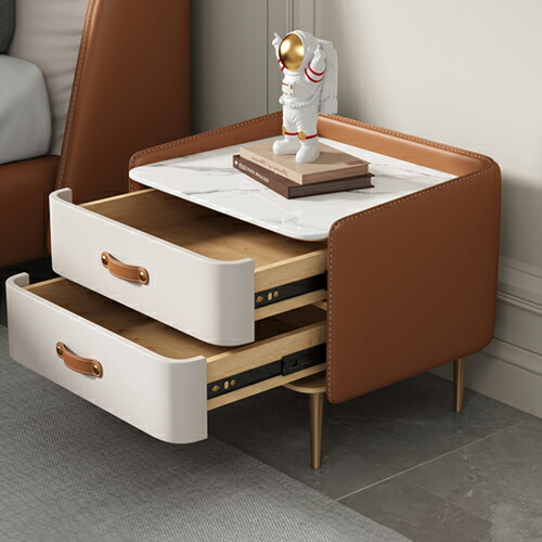 楽天市場】ナイトテーブル サイドテーブル 幅50cm 2段 PUレザー 革