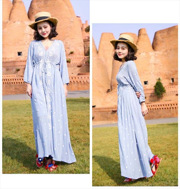 楽天市場】ハワイ リゾートワンピ マキシ丈 エスニック 刺繍