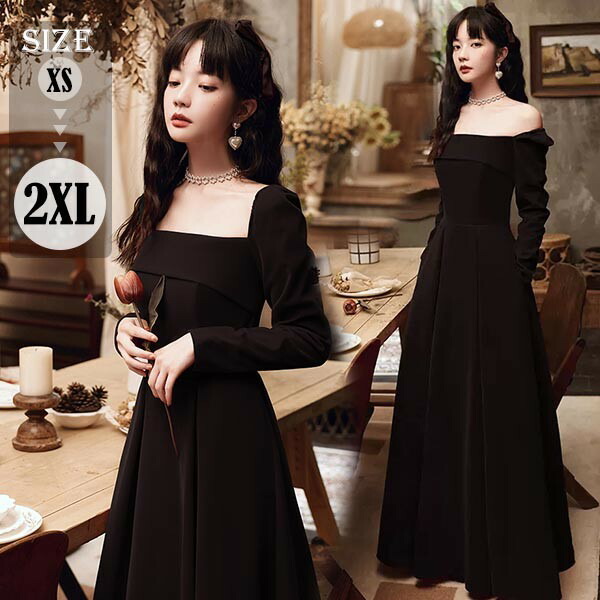 楽天市場】ロングドレス 演奏会 黒 ドレス ブラック 長袖 袖あり