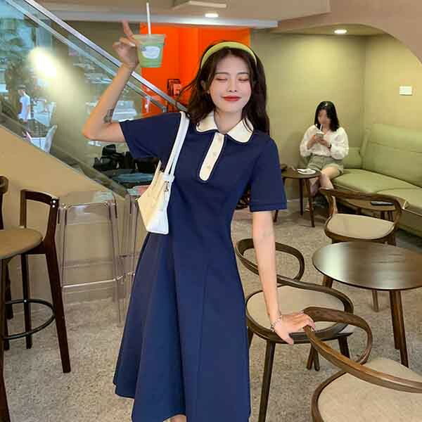 楽天市場】ワンピース レディース ベージュ グレー ネイビー 襟付き