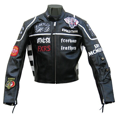 楽天市場】革ジャン ワッペン付 スタンド襟ライダース レザー