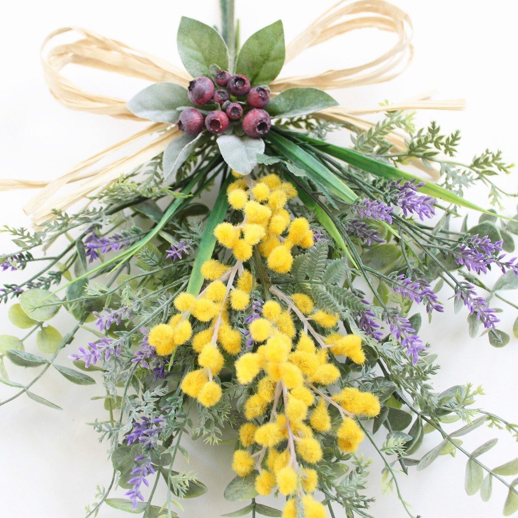 楽天市場】ミモザ ラベンダー ユーカリ リース ミニスワッグ 玄関 造花