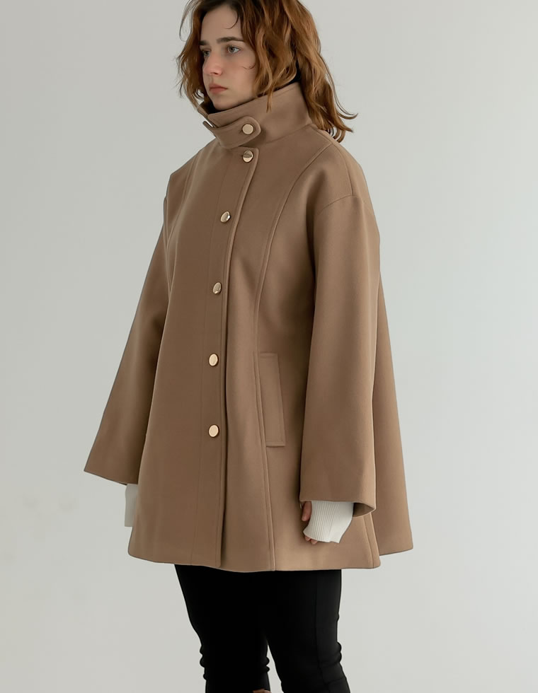 楽天市場】マルチウェイフェイクウールポンチョ風金ボタンミドルコート