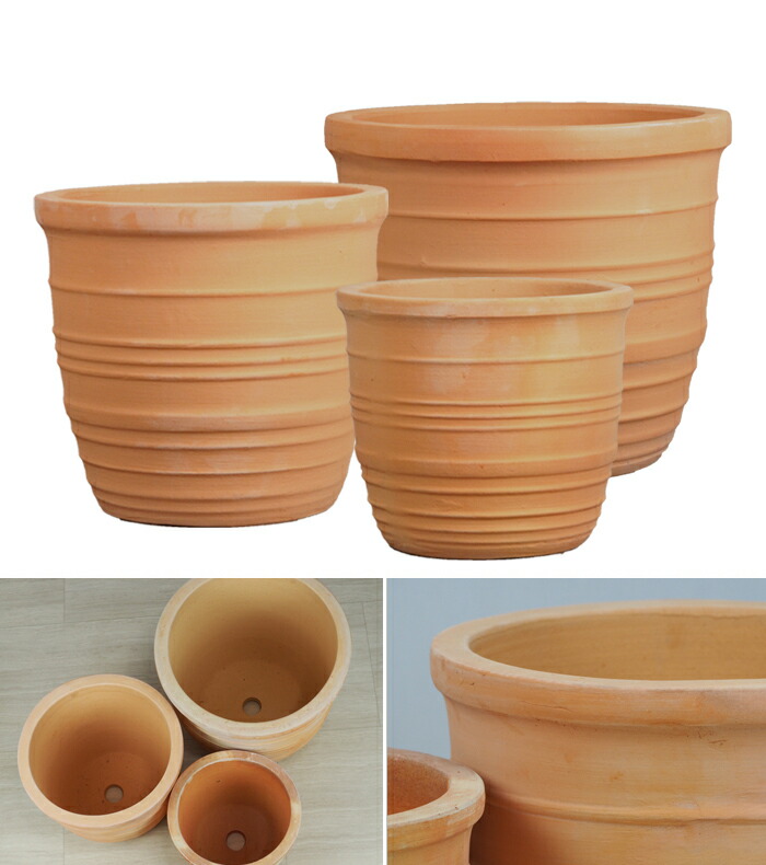 楽天市場】訳あり 植木鉢 横ライン 素焼き鉢 テラコッタ 鉢 大中小3個