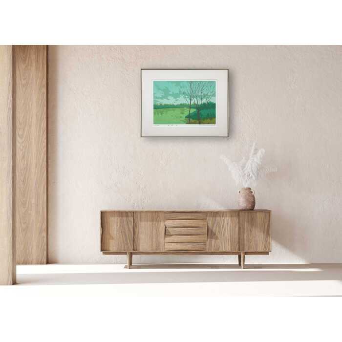 楽天市場】絵画 本間武男 シルクスクリーン 版画 『湖畔2』 木 湖 空