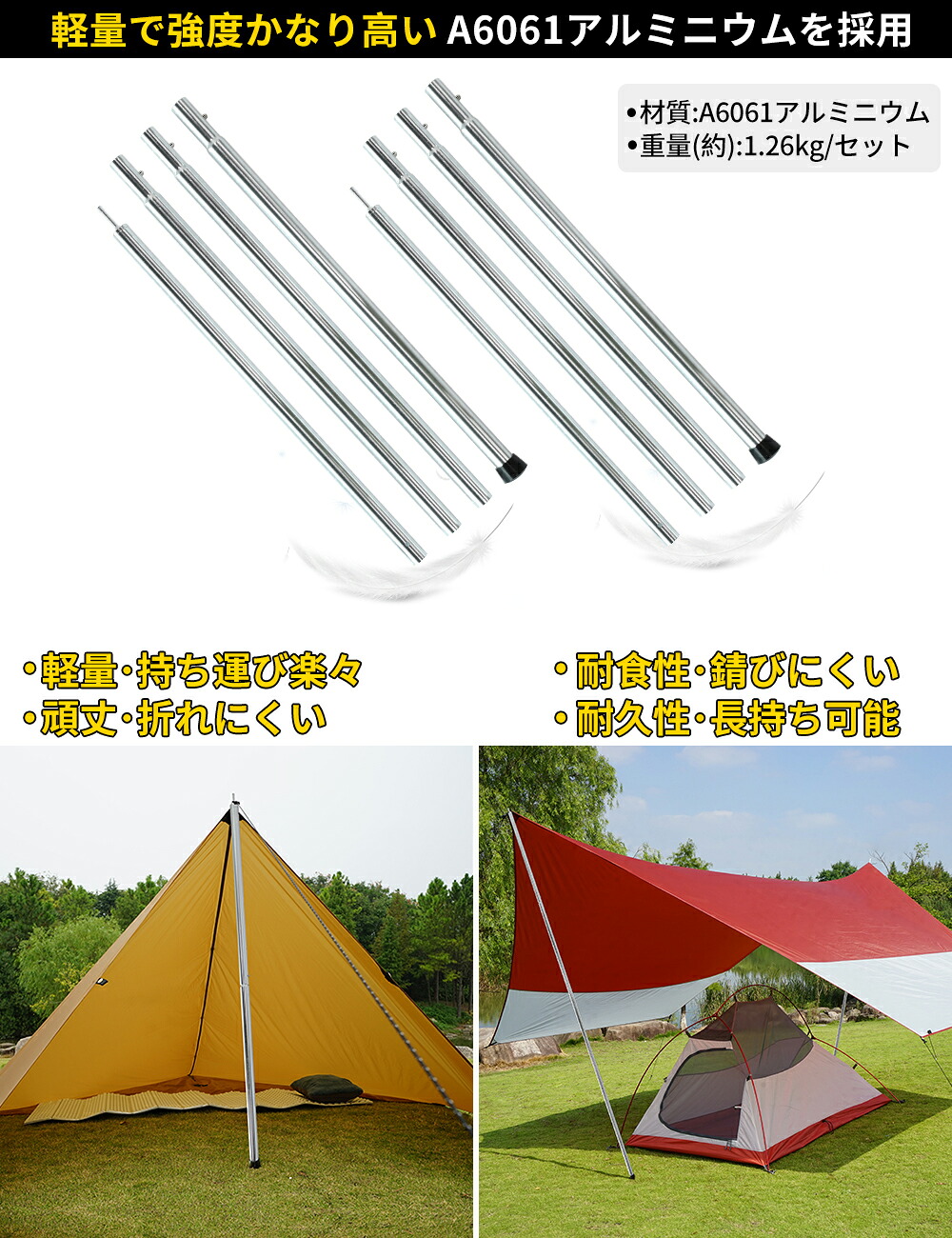 楽天市場】Soomloom テントポール アルミ製テントポール 2本セット
