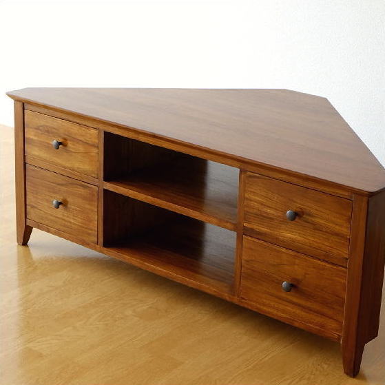 楽天市場】チーク無垢材 コーナーテレビ台 木製 総無垢材 角置き