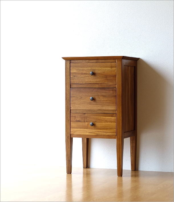 楽天市場】チーク無垢材 チェスト 木製 総無垢材 電話台 3段 収納家具