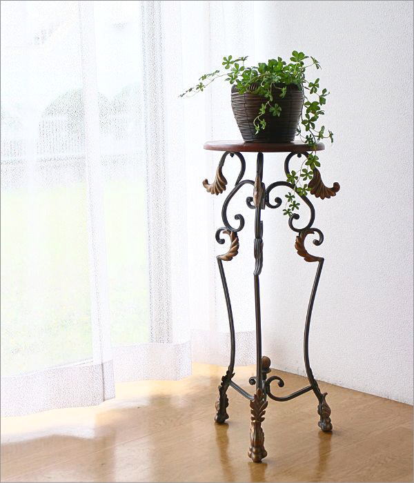 楽天市場】フラワースタンド アイアン 木製 アンティーク風 玄関 花台