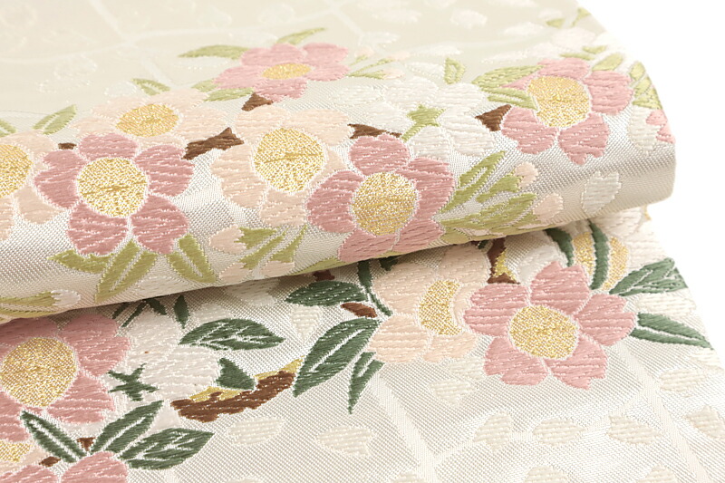 楽天市場】山口美術織物 西陣織 名古屋帯 唐織 瓦地桜枝文 白 金銀糸