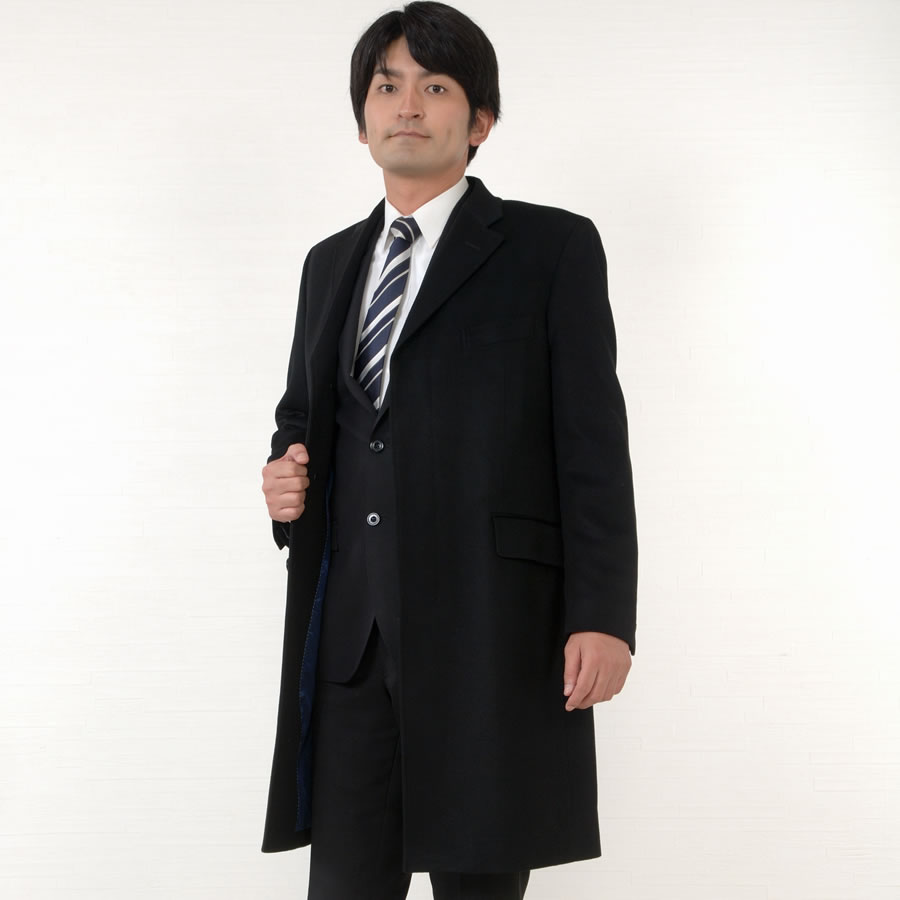 美品】チェスターコート Zegna生地 ヘリンボーン 双比翼 カシミヤ混