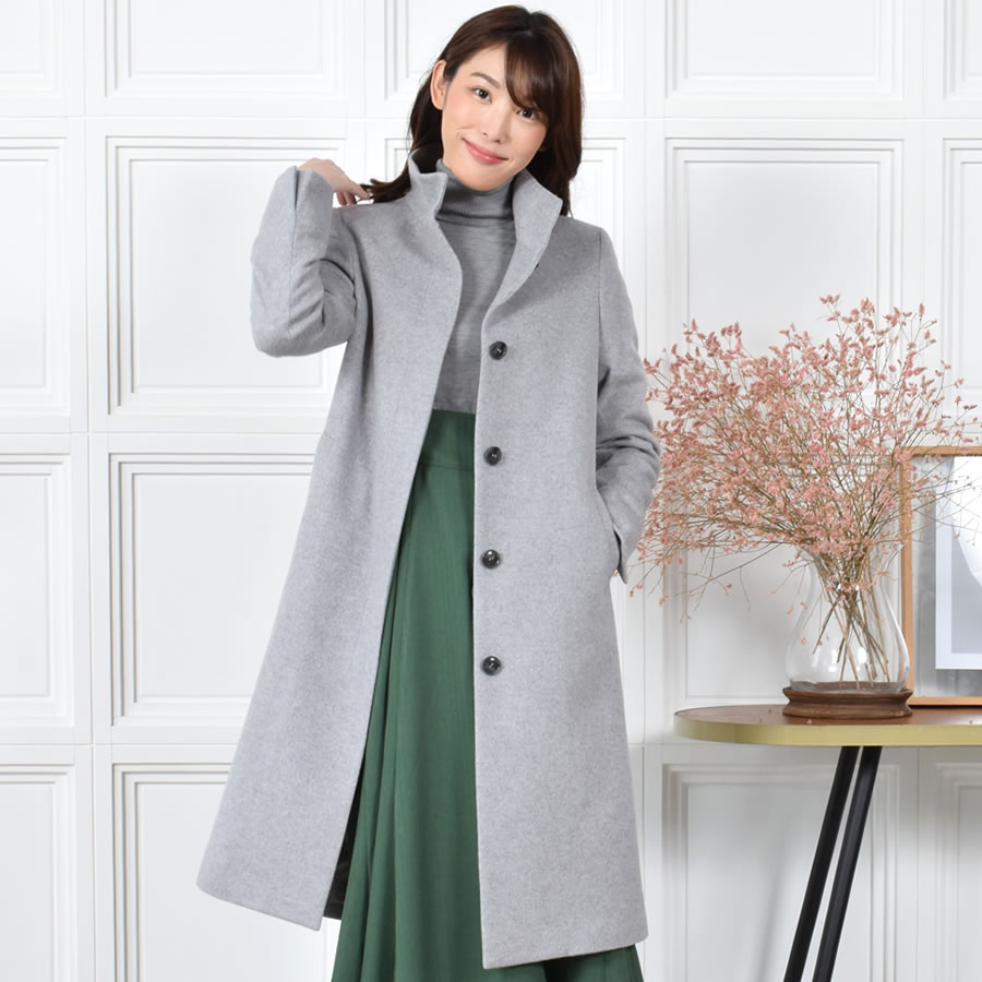 楽天市場】スタンドカラー カシミヤ コート カシミア ウール ロング