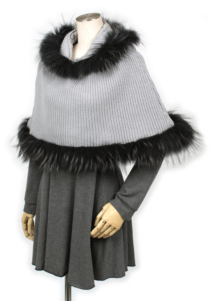 楽天市場】ラクーン ファー ニット ポンチョ フード付 レディース