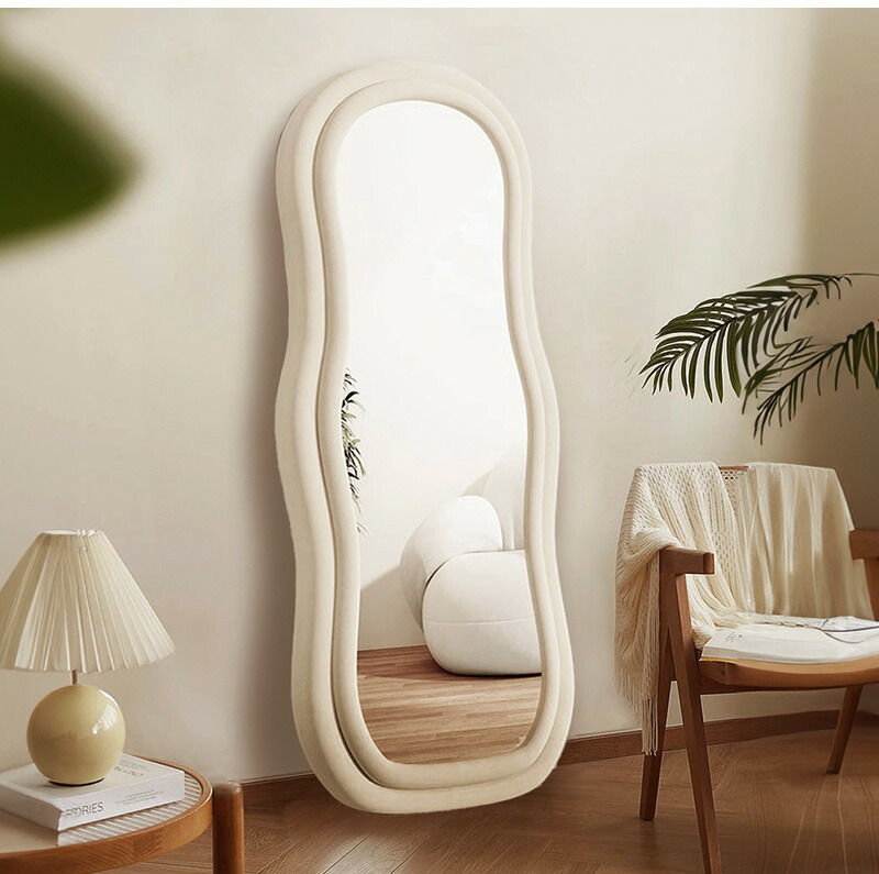 波形デザイン スタンドミラー 160cm ナチュラルカラー 全身鏡 波形