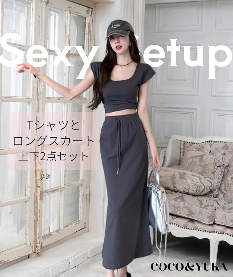 楽天市場】上下 2点セット 半袖 Tシャツ トップス ＋ ロング 丈