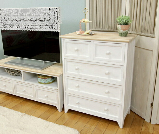 楽天市場】アンティーク調ホワイトチェスト 4段 幅60cm 5杯引出し 木製