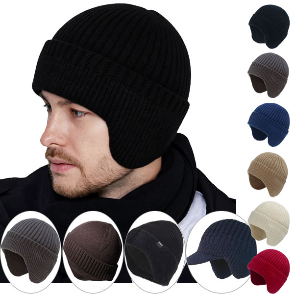 楽天市場】ニット帽 耳あて付き ニットキャップ 耳当て つば 裏ボア 裏
