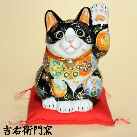 楽天市場】九谷焼 招き猫 置物 黒盛小紋（左手・高さ 17cm） ふとん付