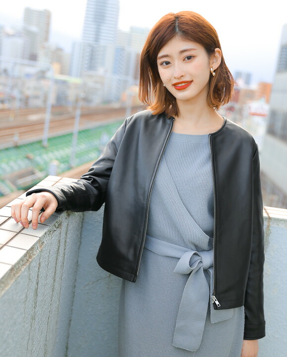 楽天市場】レザージャケット ノーカラー ノーカラージャケット レザー