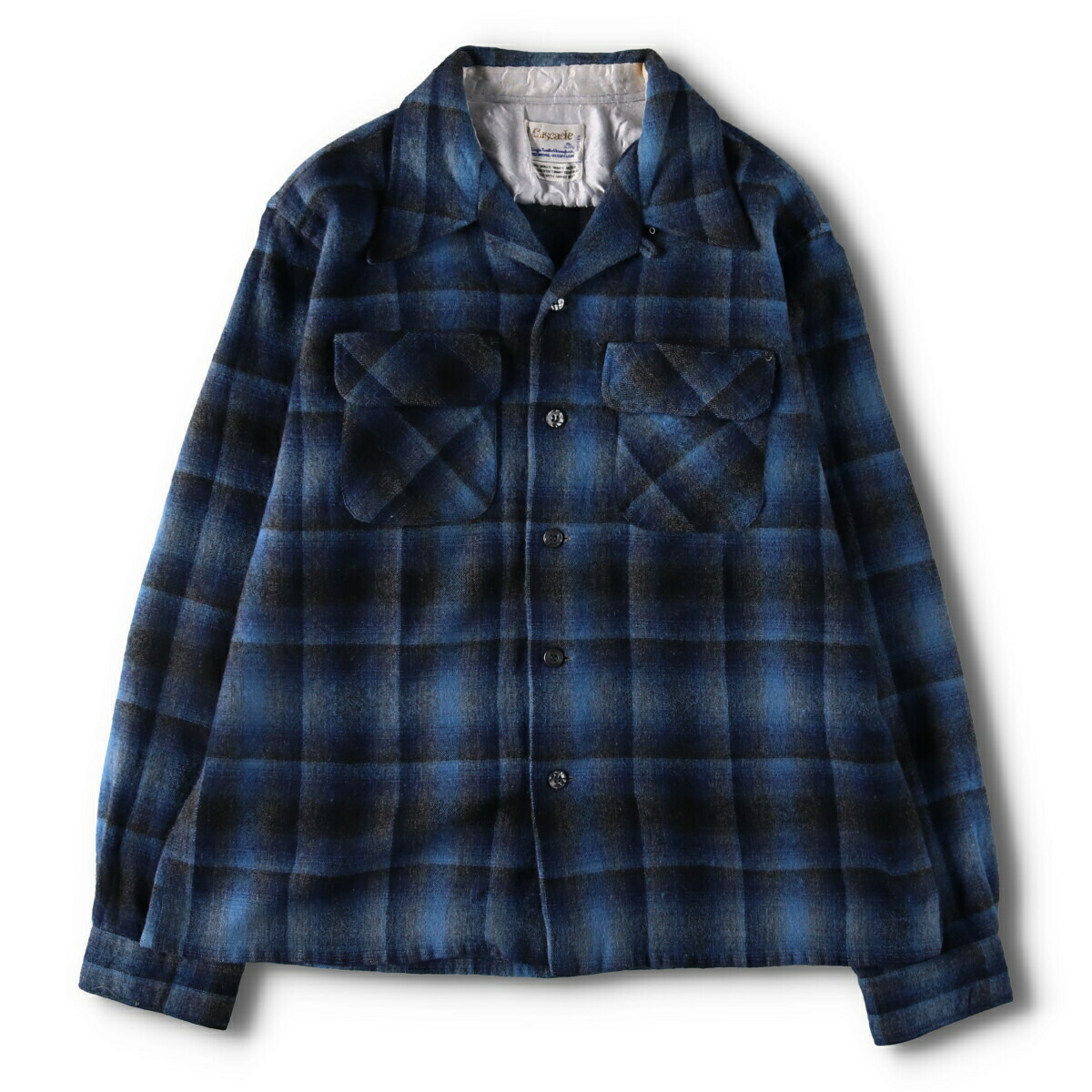 楽天市場】古着 70'S CASCADE オンブレチェック オープンカラー ウール
