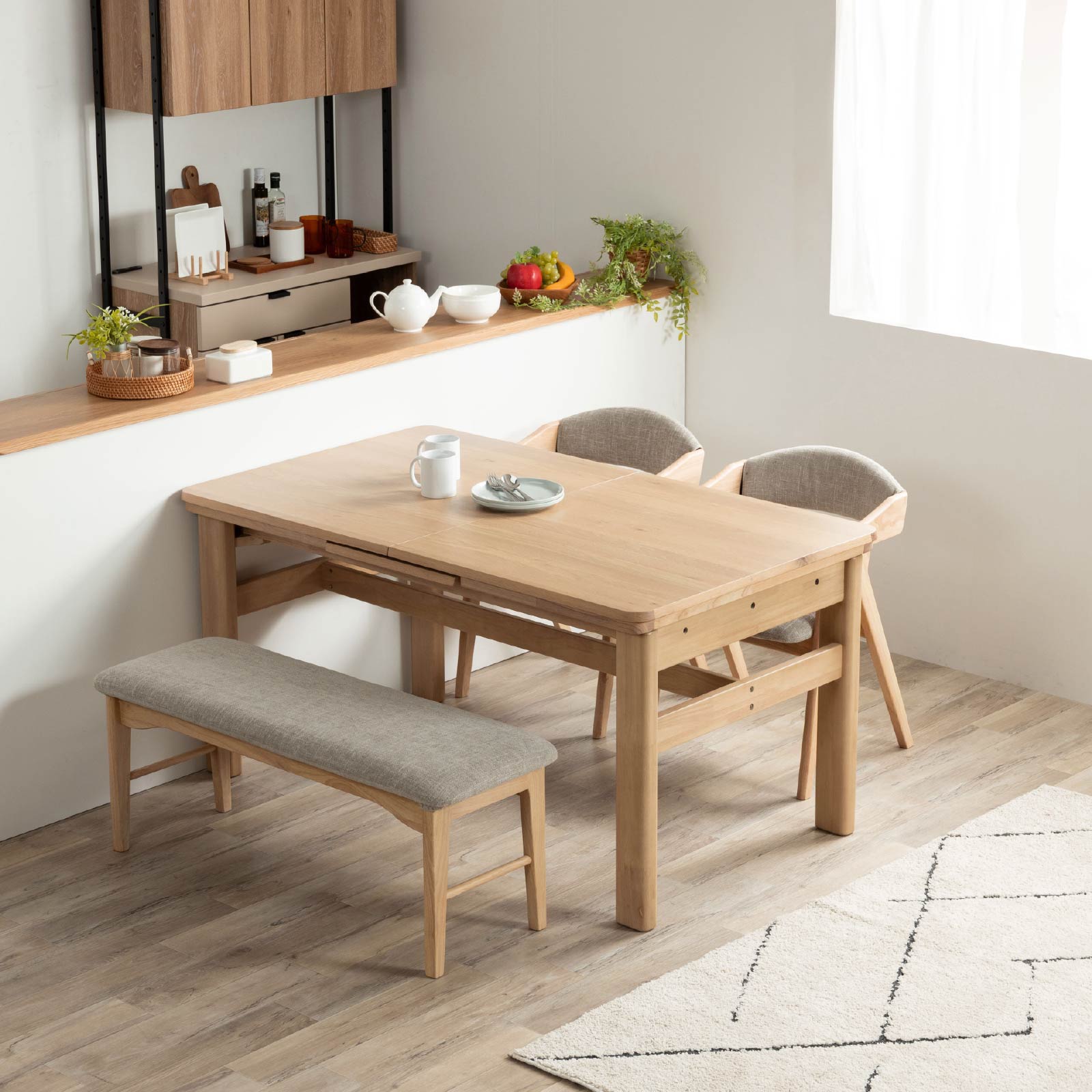 楽天市場】ダイニングテーブル 伸縮 6人 天然木 ナチュラル 伸びる