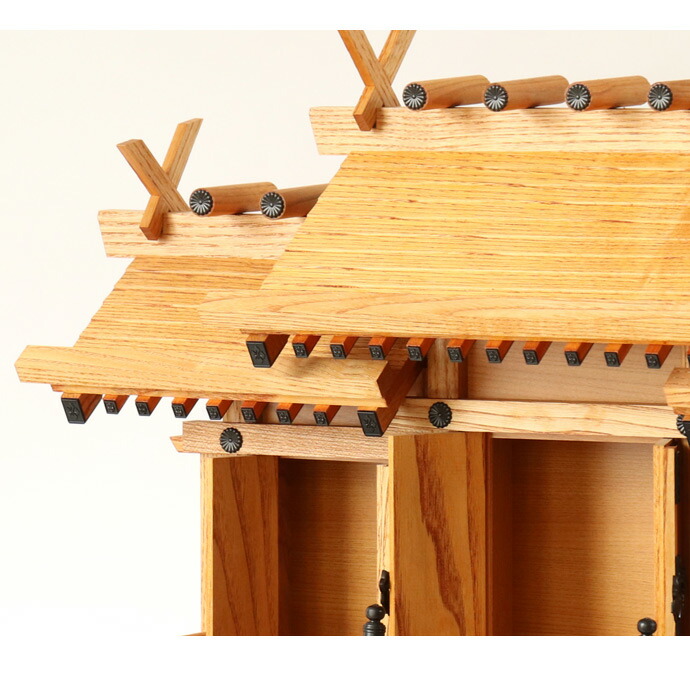 楽天市場】国産神棚 ケヤキ風 屋根違い 三社・中 No1001 神具セット付