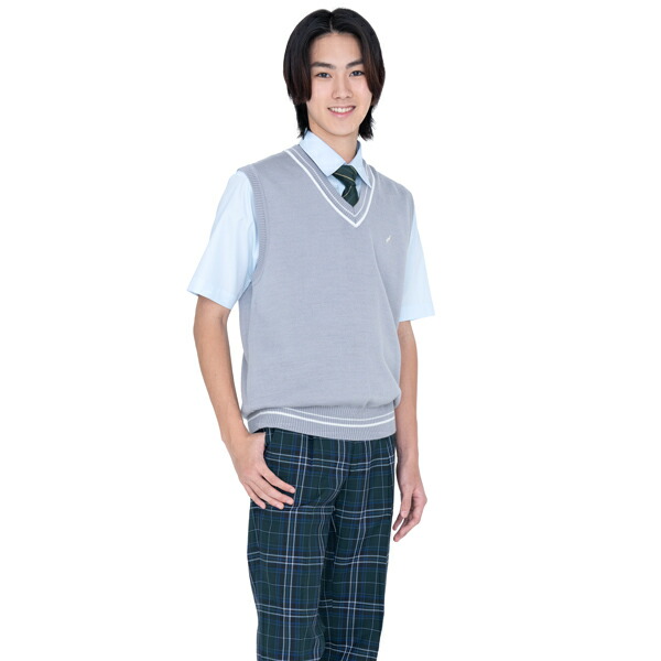 楽天市場】ウール混 Vネック スクールニットベスト ライトグレー×オフ