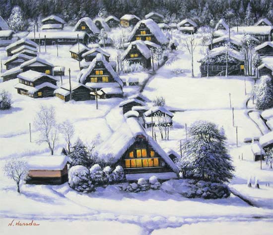 楽天市場】絵画 油絵 雪の白川郷 （原田信夫） 送料無料 【肉筆
