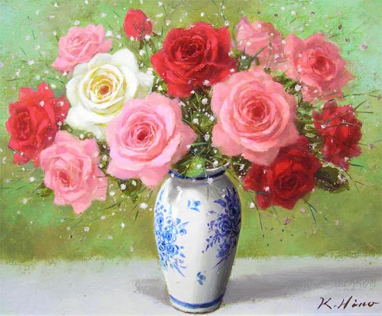 楽天市場】絵画 油絵 ばら (日野皖) 送料無料 【肉筆】【油絵】【花