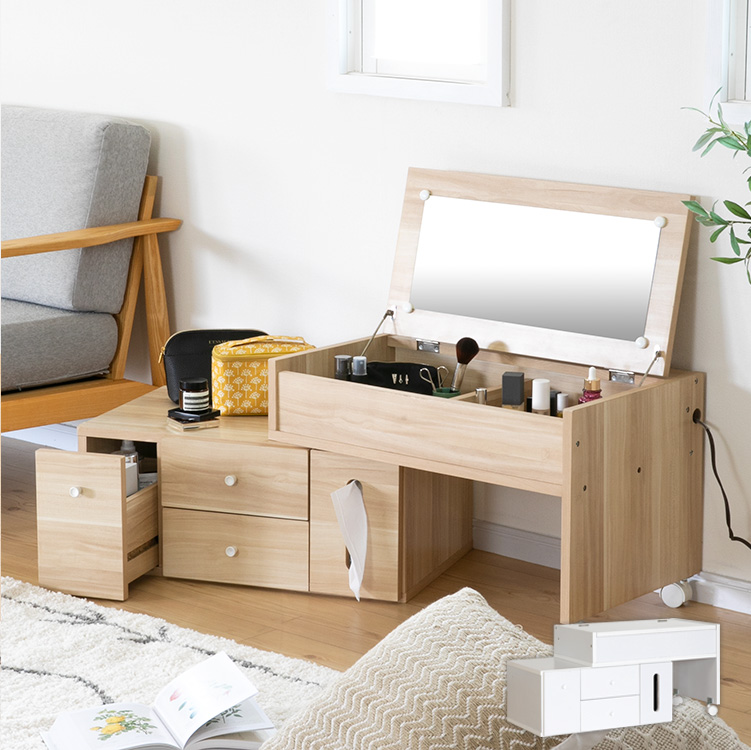 楽天市場】伸縮ドレッサー ロータイプ 化粧台 鏡台 伸縮式 コンセント