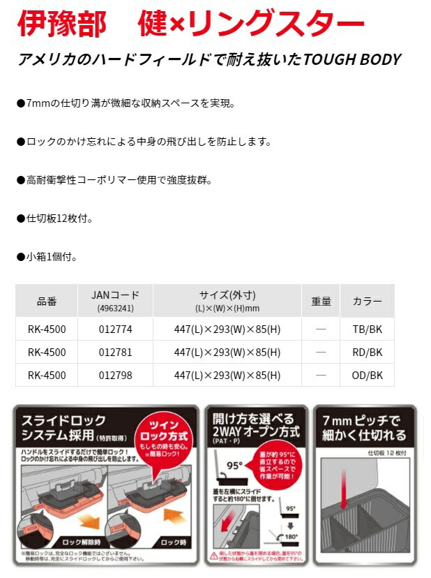楽天市場】リングスター タックルボックス RK-4500 TB/BK 仕切板12枚付