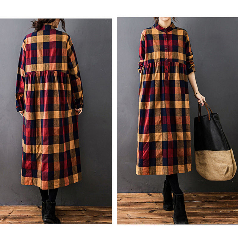 楽天市場】シャツワンピース チェック 秋冬 ロングワンピース 長袖