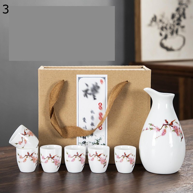 楽天市場】徳利1個 盃6個 酒器セット セラミック 花柄 山水柄 お洒落