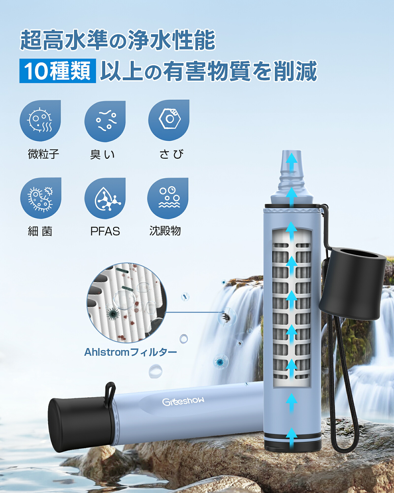 楽天市場】＼除去率99.99999%／『日本正規品』Greeshow 携帯用 浄水器