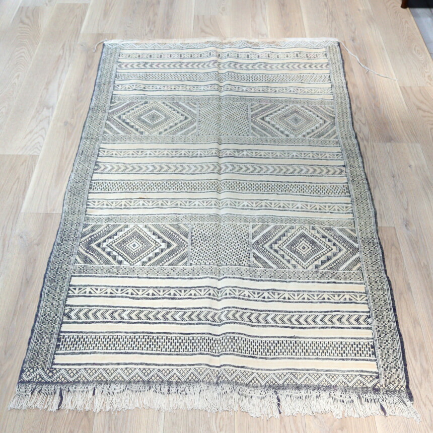 モロッコ ウール キリム ラグ 約57〜60×98cm モロッコラグ「ZANAFIキリムキャメル」ブジャァッド産 ウール手織りラグ