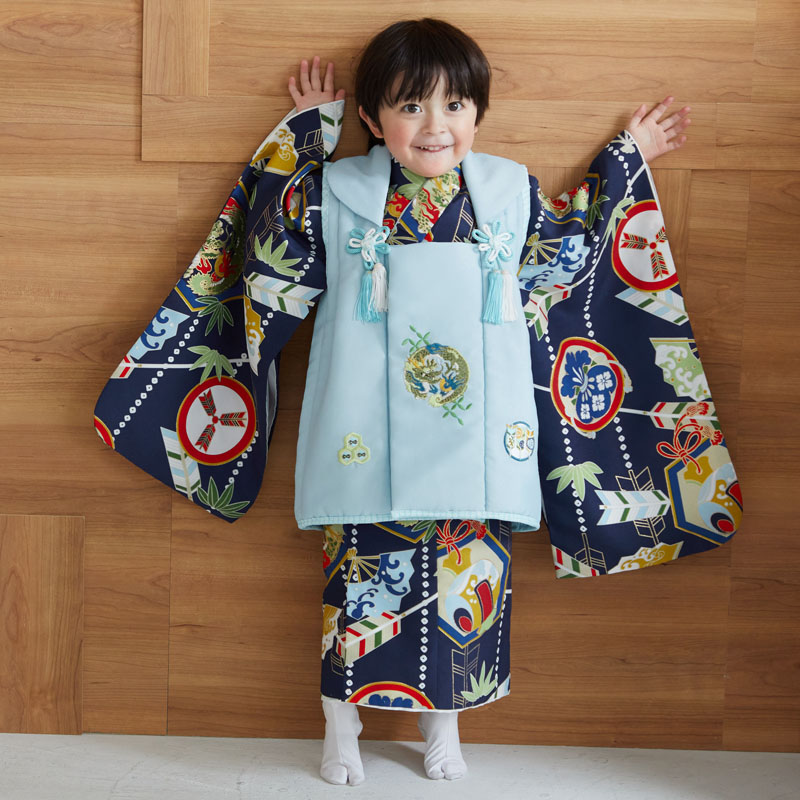 楽天市場】【レンタル】[七五三 着物 3歳]男の子「K097 水色龍×紺鎧兜