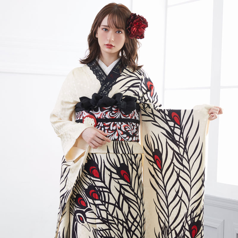 楽天市場】【成人式 振袖 レンタル】RS1669 正絹 クリーム色 孔雀