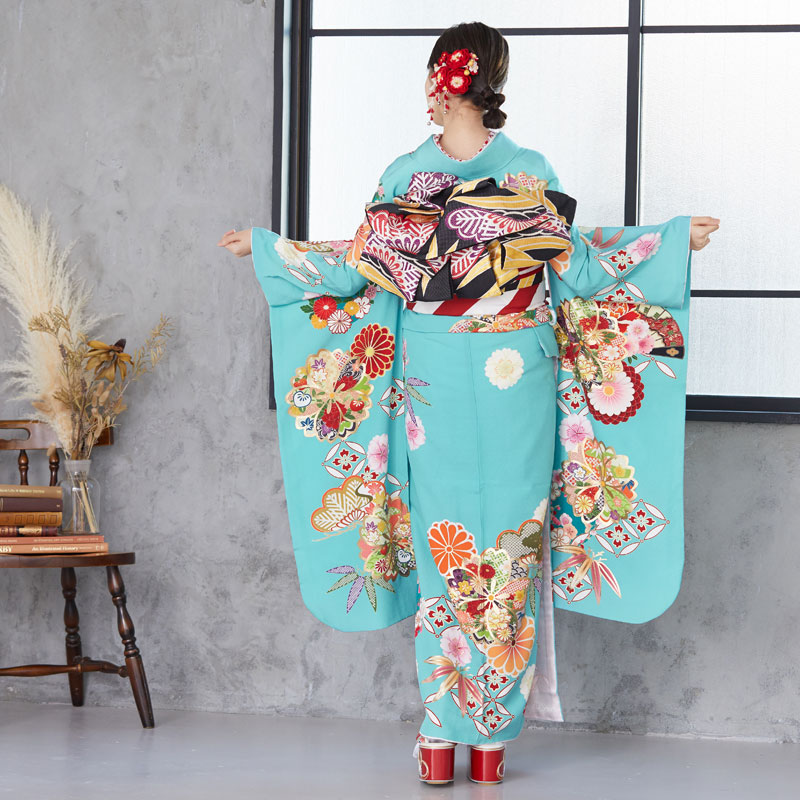 楽天市場】【成人式 振袖 レンタル】RS1622 正絹 ミントブルー 松笹に