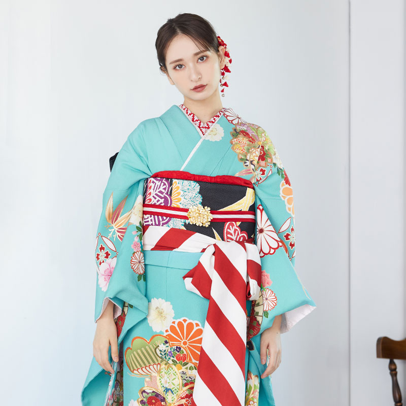楽天市場】【成人式 振袖 レンタル】RS1622 正絹 ミントブルー 松笹に